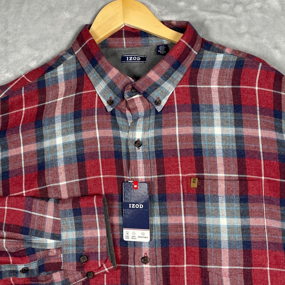 IZOD Mens Biking Red Plaid Long Sleeve Button Down Shirt XXL 45P5148600 New
